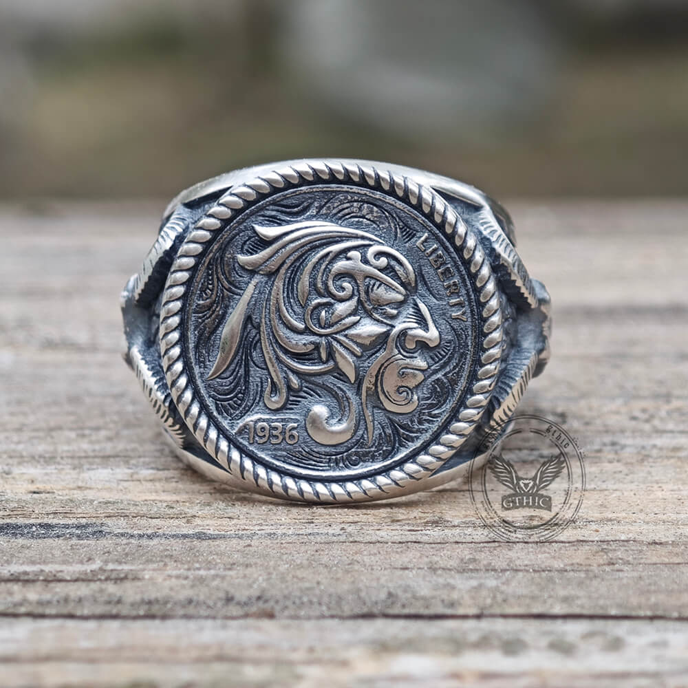1936 Wild Man Sterling Silver Hobo Nickel Ring
