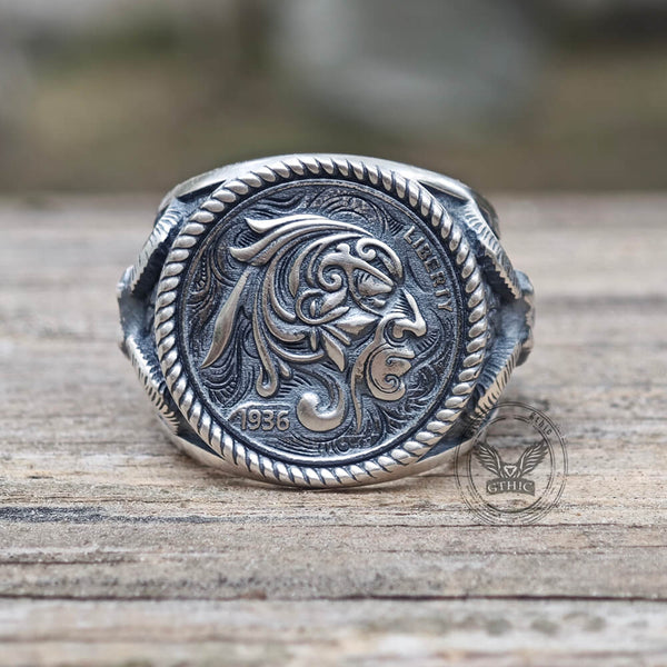 1936 Wild Man Sterling Silver Hobo Nickel Ring
