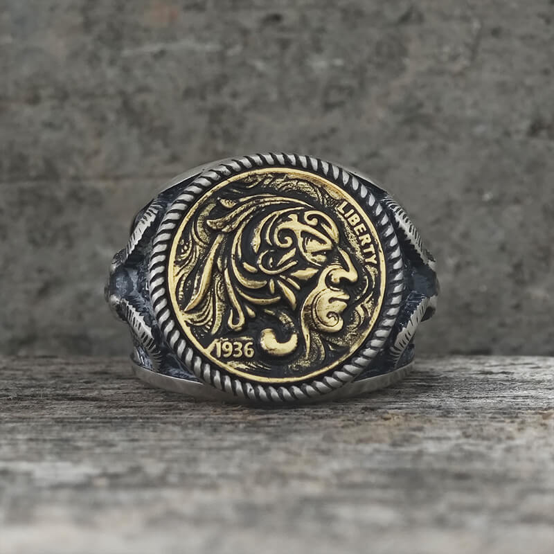 1936 Wild Man Sterling Silver Hobo Nickel Ring