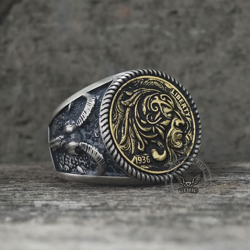 1936 Wild Man Sterling Silver Hobo Nickel Ring