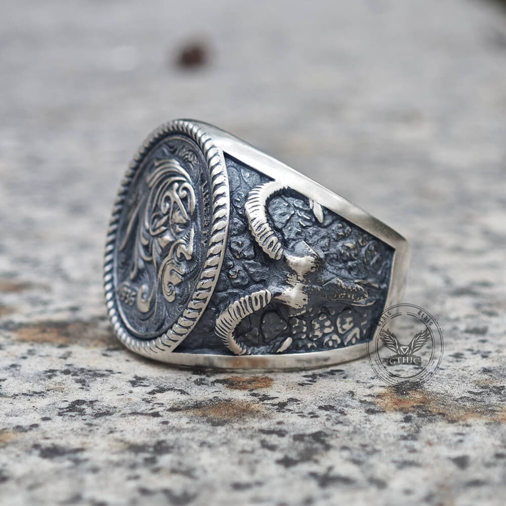 1936 Wild Man Sterling Silver Hobo Nickel Ring