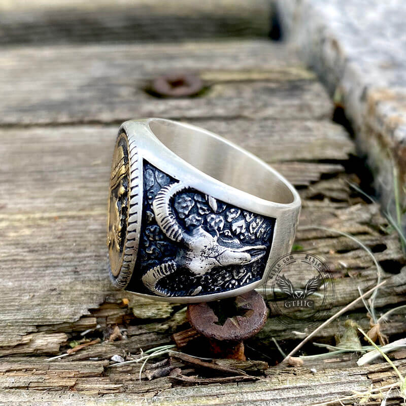 1937 Hobo Nickel Coin Sterling Silver Skull Ring