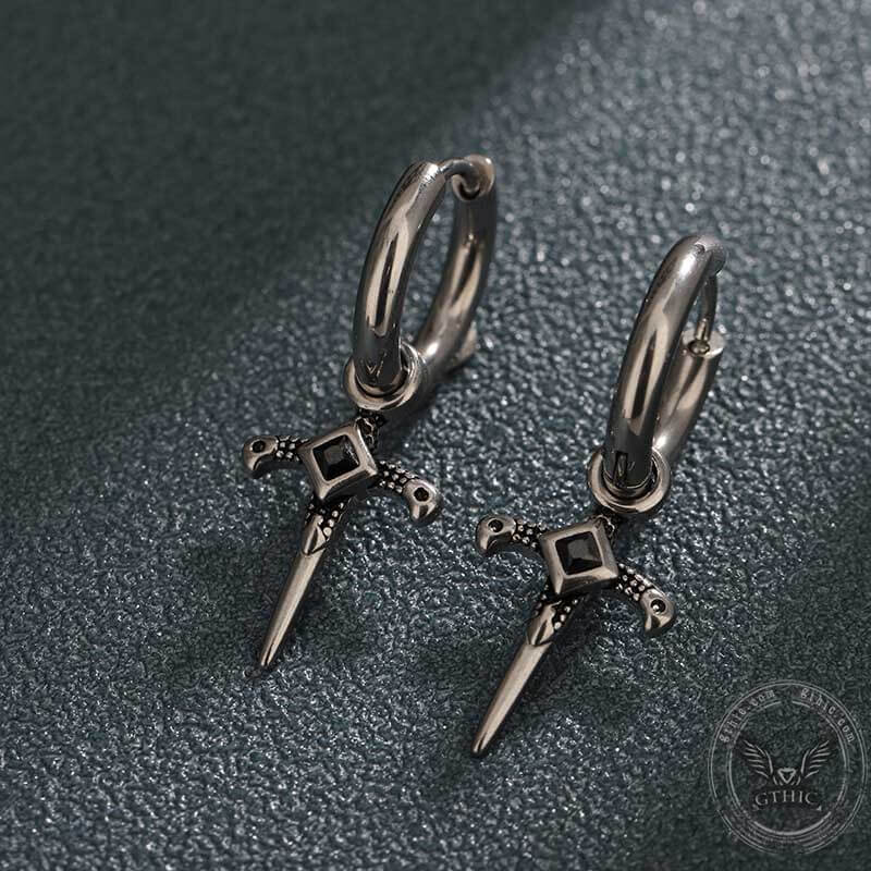 Gothic Sword Gem-Set Stainless Steel Earrings | Gthic.com