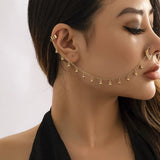 Punk Imitation Pearl Tassel Titanium Chain Earrings Nose Clip | Gthic.com