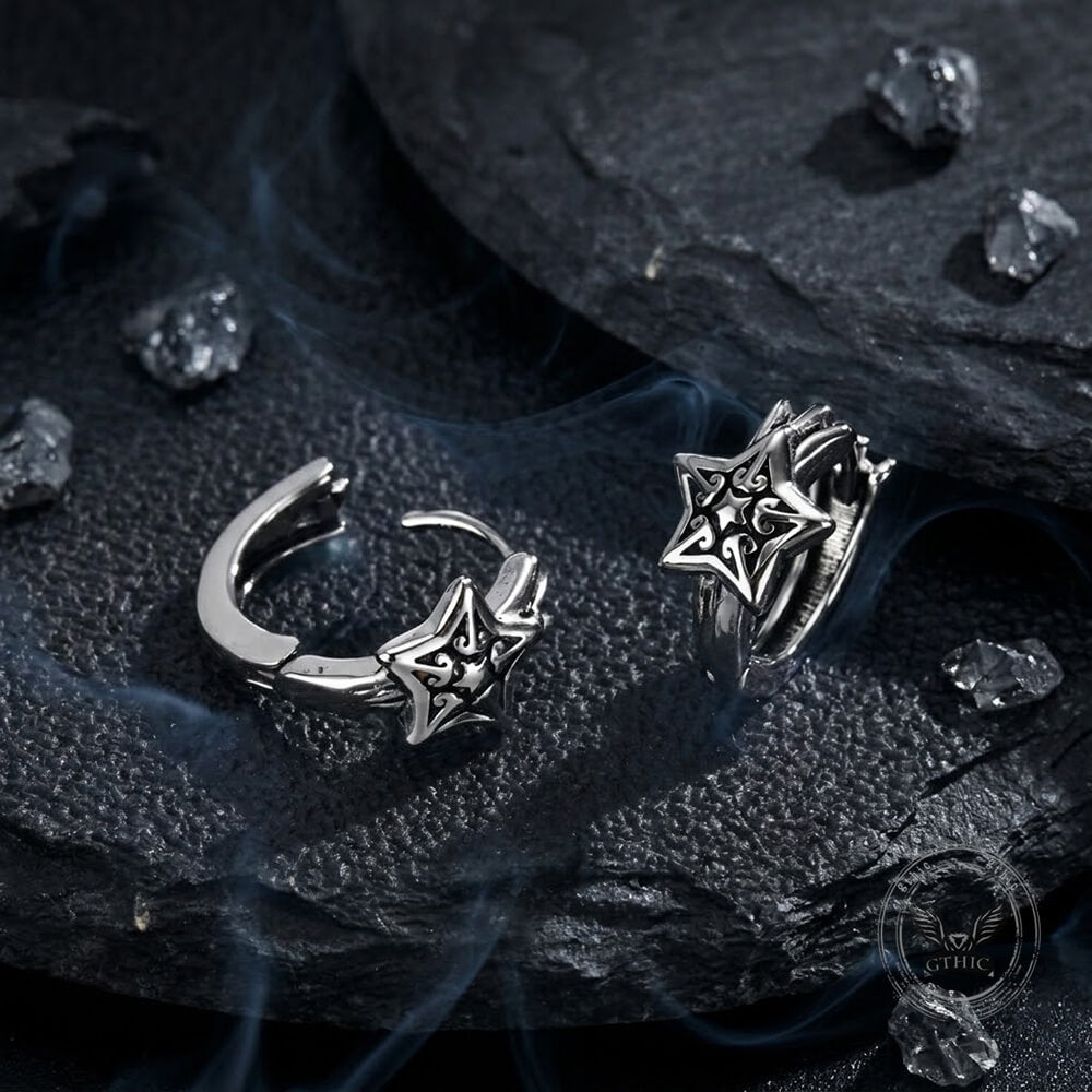 Punk Pentagram Stainless Stee Hoop Earrings | Gthic.com