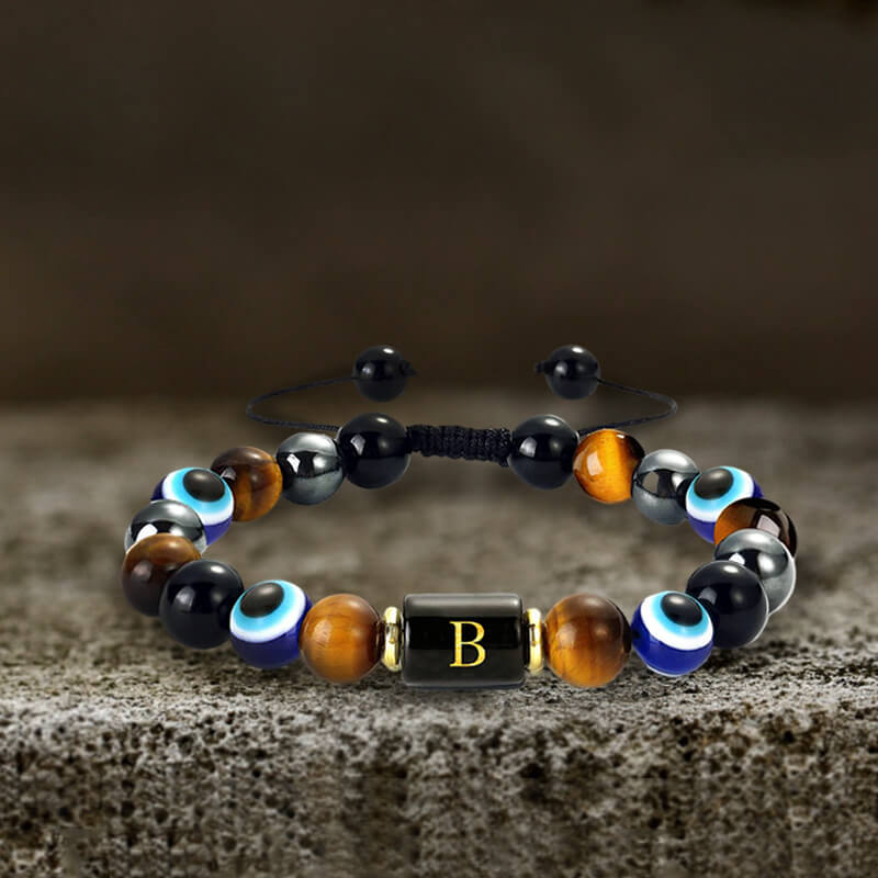 26 Letters Evil Eye Stone Beaded Bracelet | Gthic.com