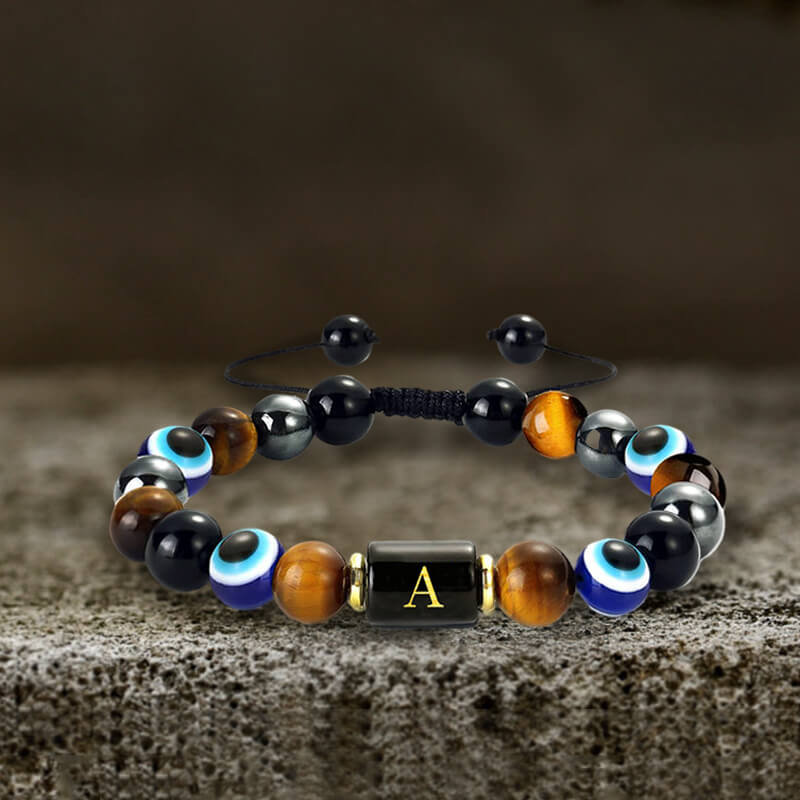 26 Letters Evil Eye Stone Beaded Bracelet | Gthic.com