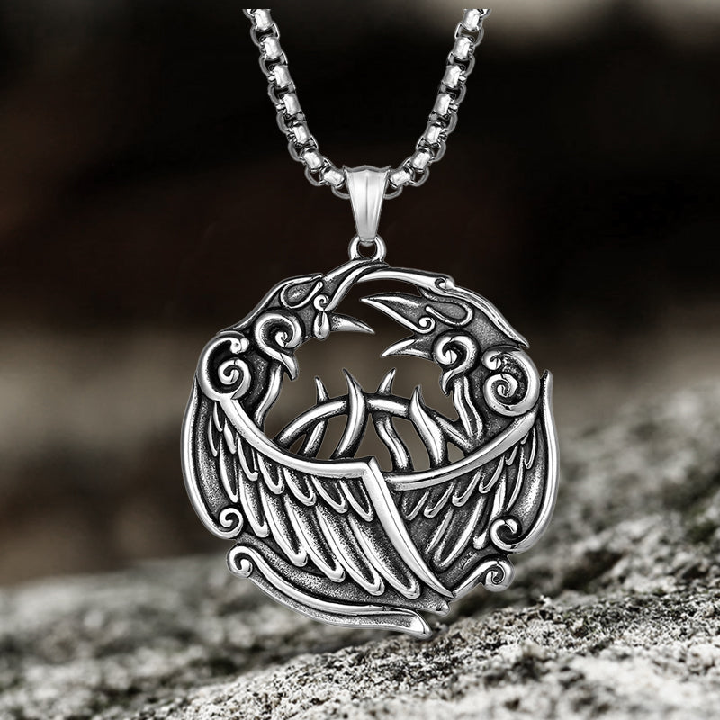 Vintage Viking Raven Stainless Steel Pendant | Gthic.com