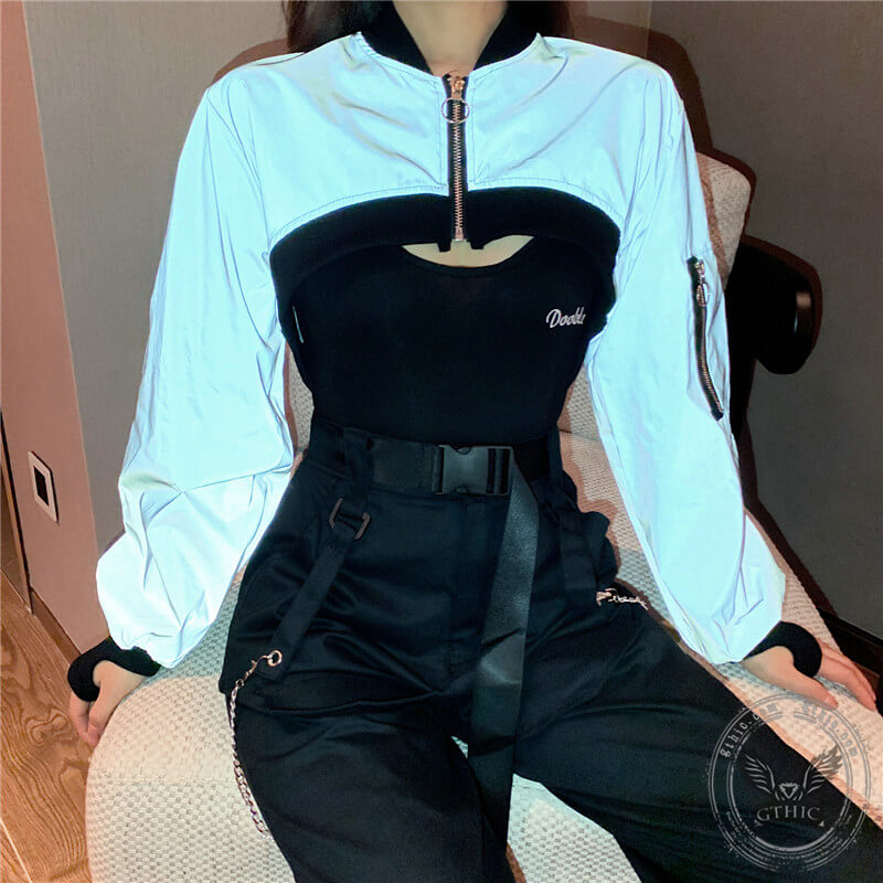 3-Piece Reflective Cropped Jacket Outfit