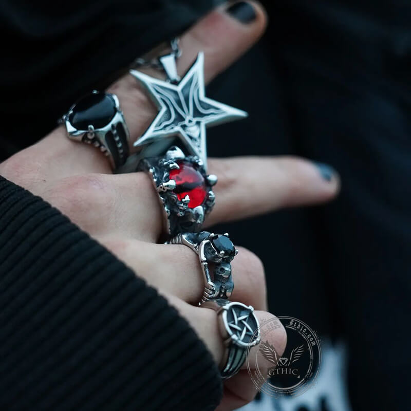 Gothic Tribute Gem Stainless Steel Skull Ring
