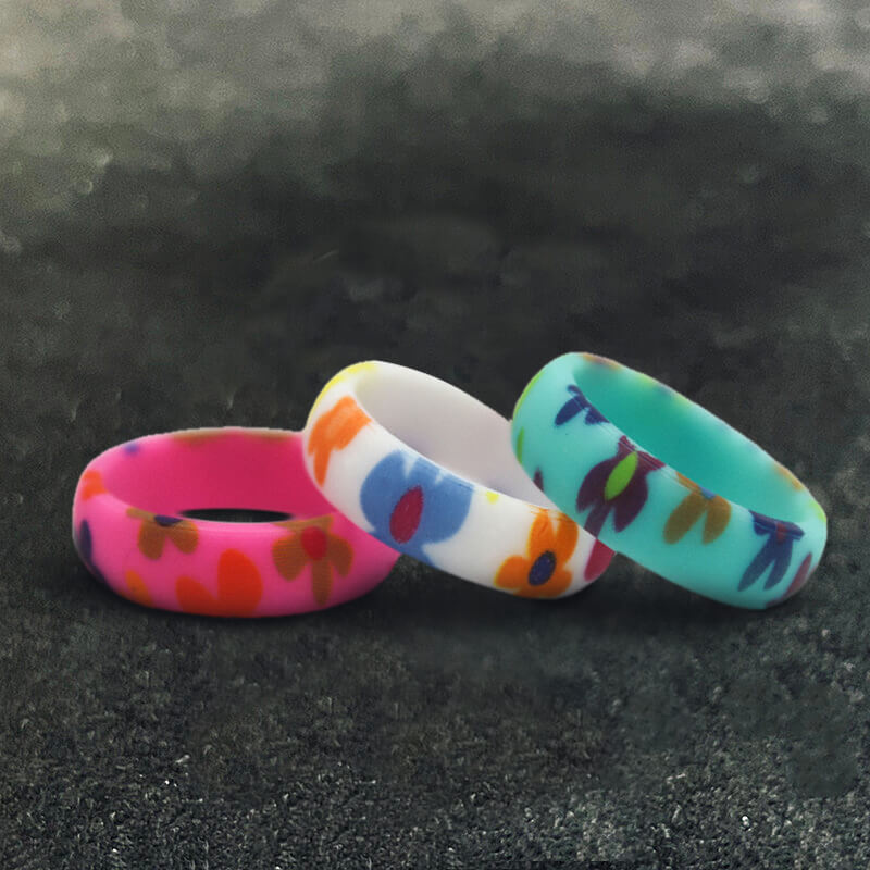 3 Pieces Floral Pattern Silicone Ring | Gthic.com