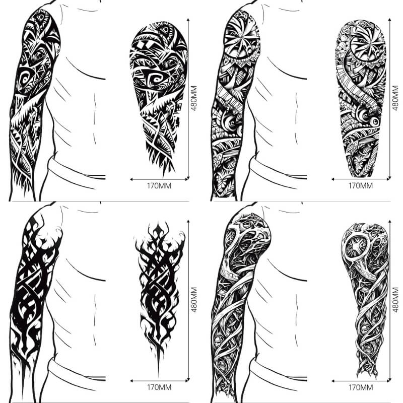 4 Pcs Complex Pattern Full Arm Temporary Tattoo Stickers 01 | Gthic.com