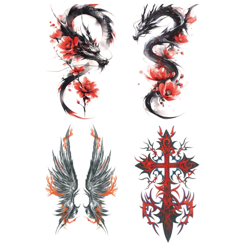 4 Pcs Dragon Wings Cross Temporary Tattoo Stickers 01 | Gthic.com