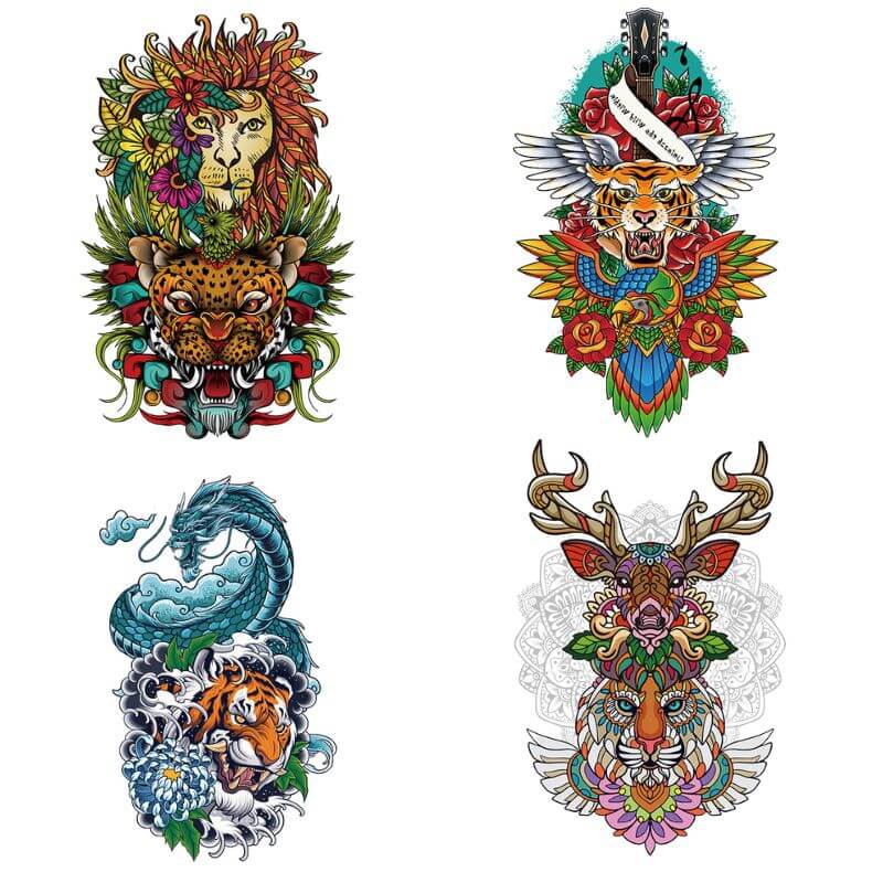 4 Pcs Ferocious Tiger Temporary Tattoo Stickers