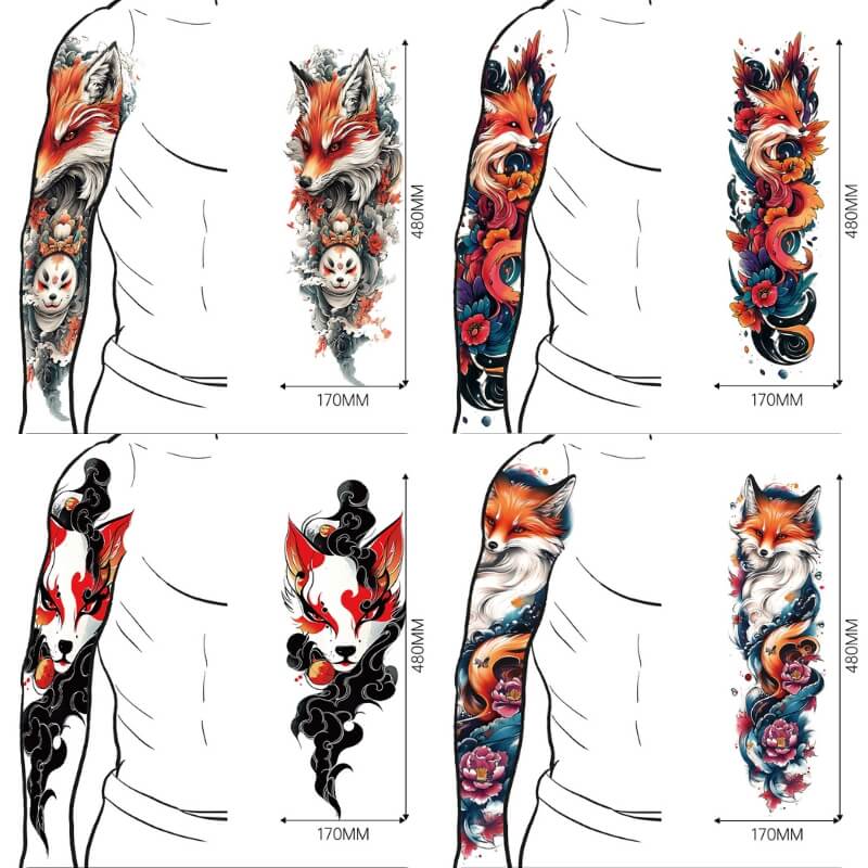 4 Pcs Fox Pattern Full Arm Temporary Tattoo Stickers 01 | Gthic.com