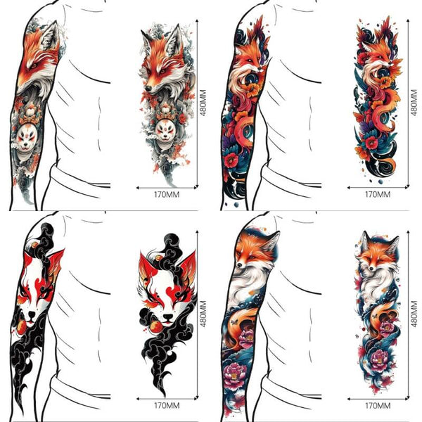 4 Pcs Fox Pattern Full Arm Temporary Tattoo Stickers 01 | Gthic.com