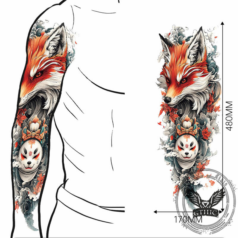 4 Pcs Fox Pattern Full Arm Temporary Tattoo Stickers
