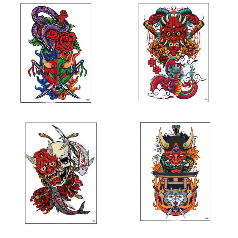 4 Pcs Gothic Japanese Samurai Temporary Tattoo Stickers | Gthic.com