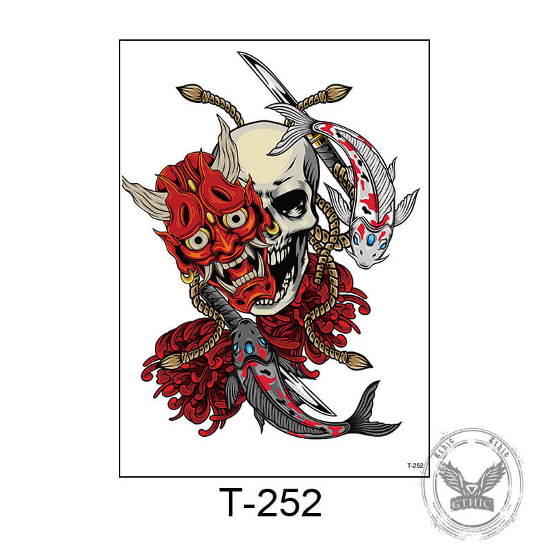 4 Pcs Gothic Japanese Samurai Temporary Tattoo Stickers | Gthic.com