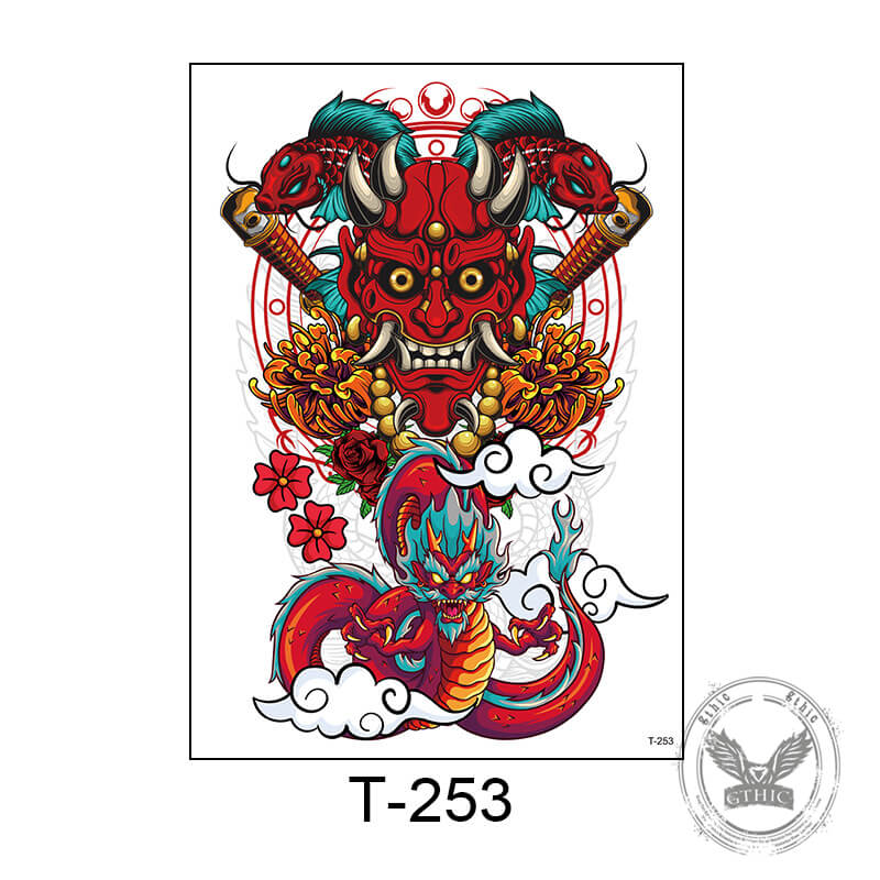 4 Pcs Gothic Japanese Samurai Temporary Tattoo Stickers | Gthic.com