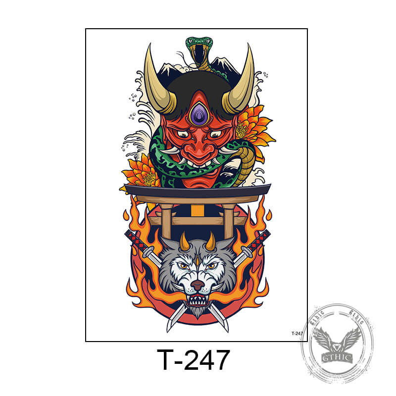 4 Pcs Gothic Japanese Samurai Temporary Tattoo Stickers