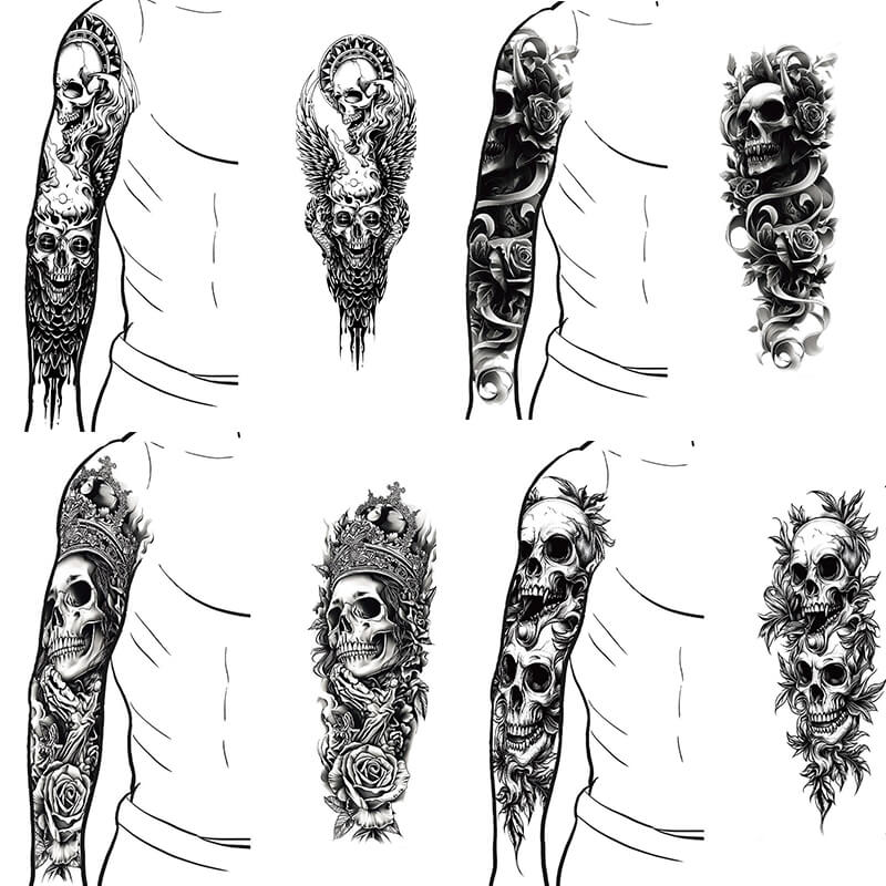 4 Pcs Gothic Multi-style Skull Temporary Tattoo Stickers | Gthic.com