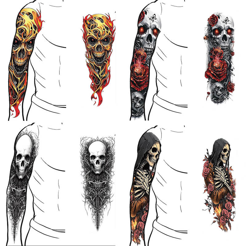 4 Pcs Gothic Multi-style Skull Temporary Tattoo Stickers | Gthic.com