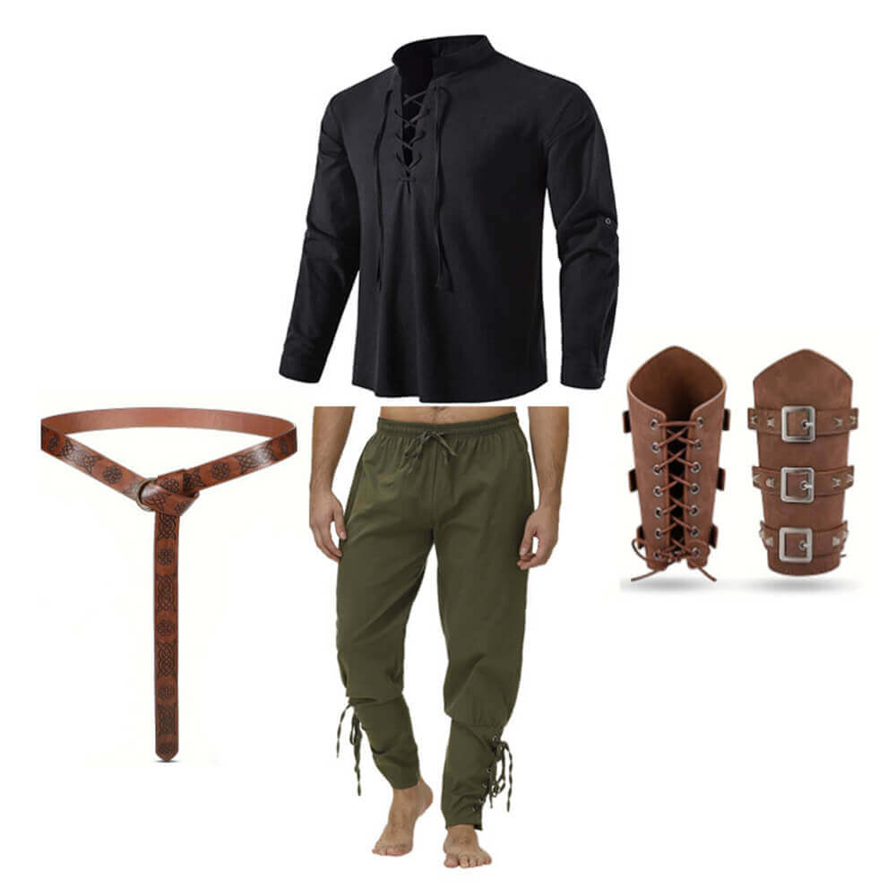4 Pcs Renaissance Medieval Pirate Shirt Ankle Banded Pants Set | Gthic.com