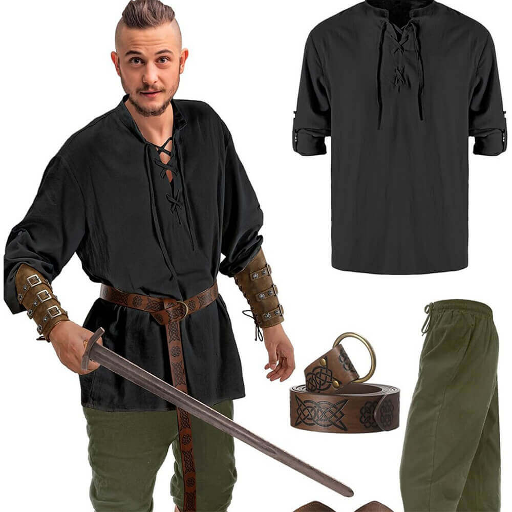 4 Pcs Renaissance Medieval Pirate Shirt Ankle Banded Pants Set | Gthic.com