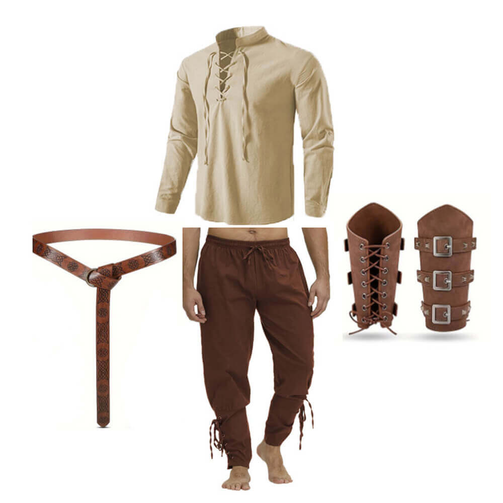 4 Pcs Renaissance Medieval Pirate Shirt Ankle Banded Pants Set | Gthic.com