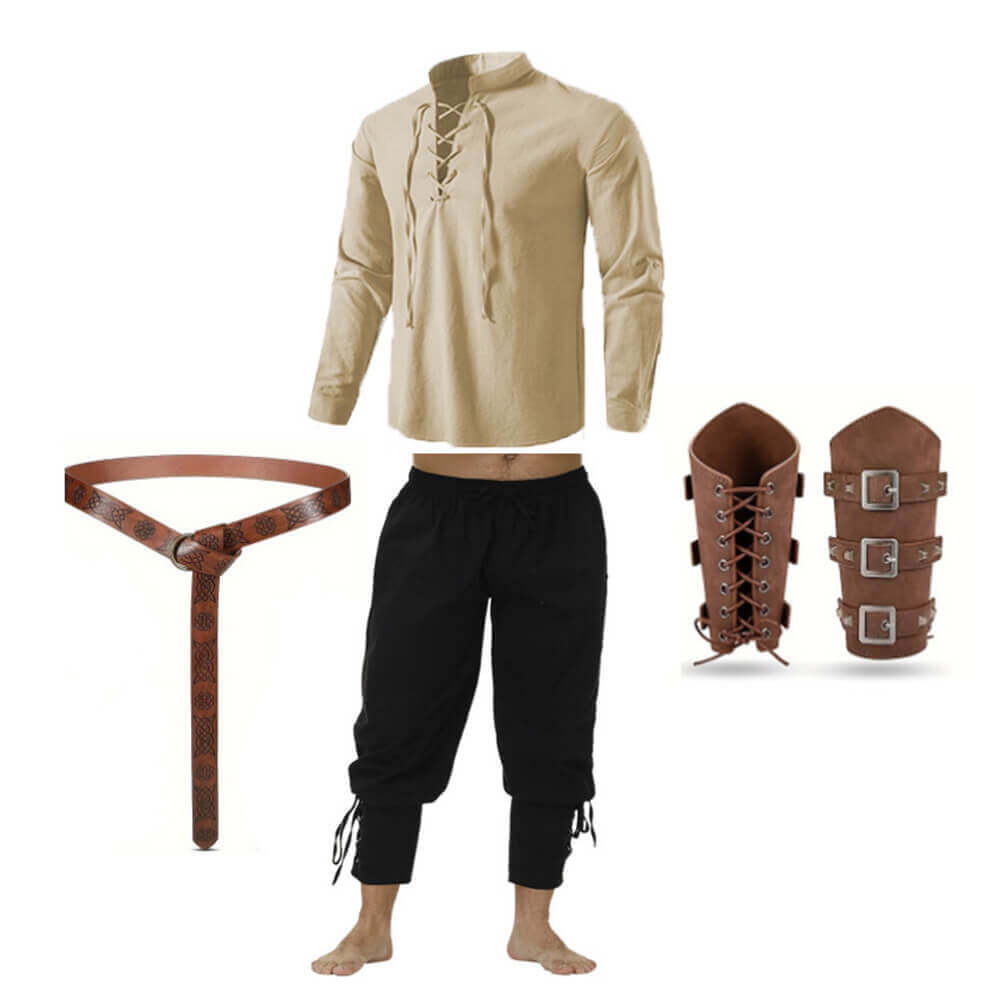 4 Pcs Renaissance Medieval Pirate Shirt Ankle Banded Pants Set | Gthic.com