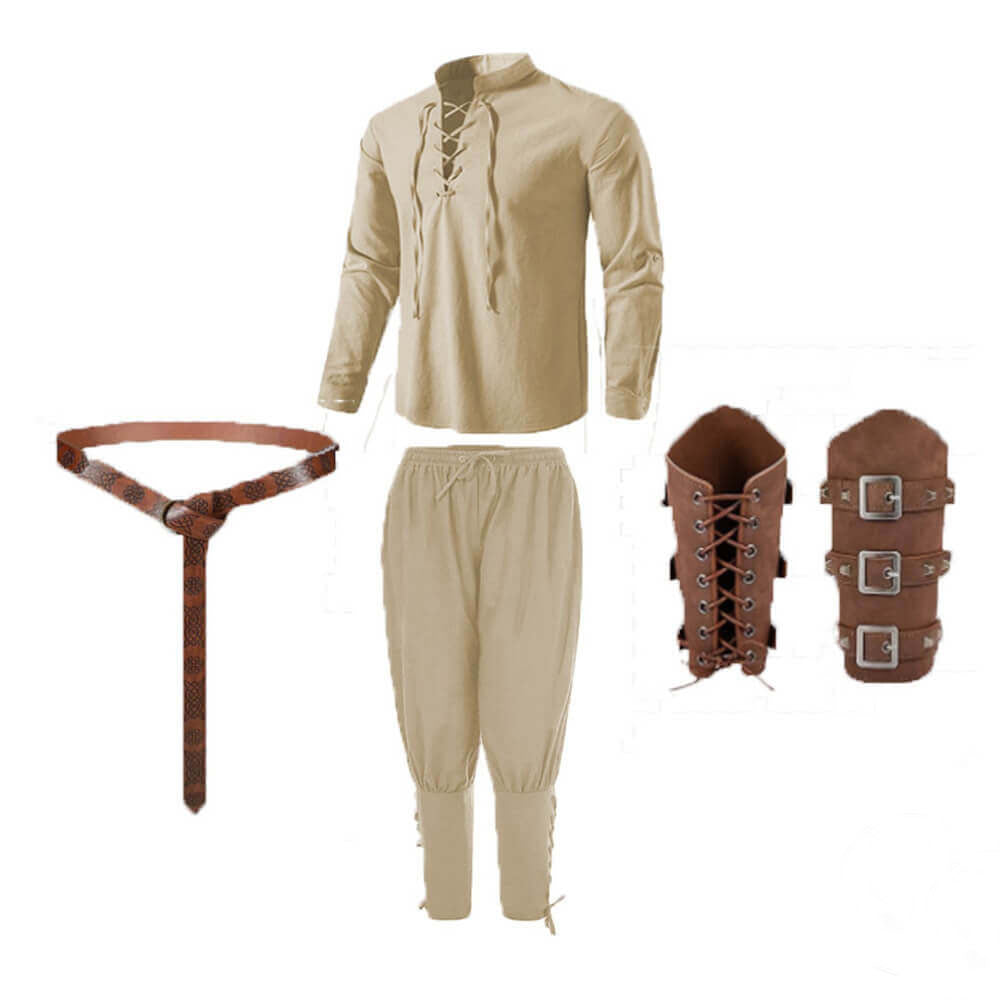 4 Pcs Renaissance Medieval Pirate Shirt Ankle Banded Pants Set | Gthic.com
