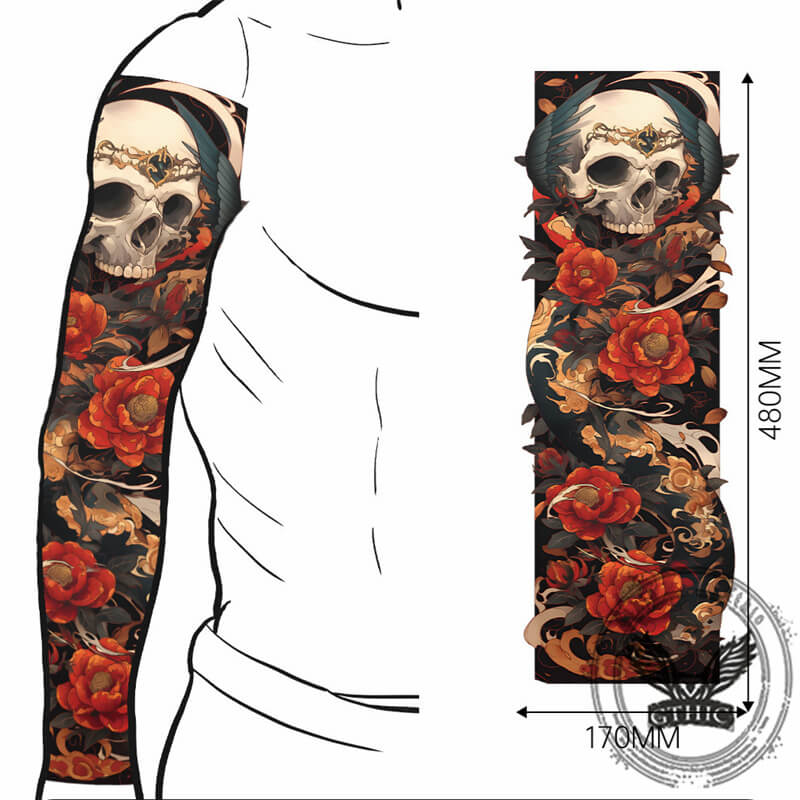 4 Pcs Skull And Flower Full Arm Temporary Tattoo Stickers