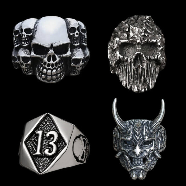4 Pcs Stainless Steel Devil Skulls Rings Set | Gthic.com