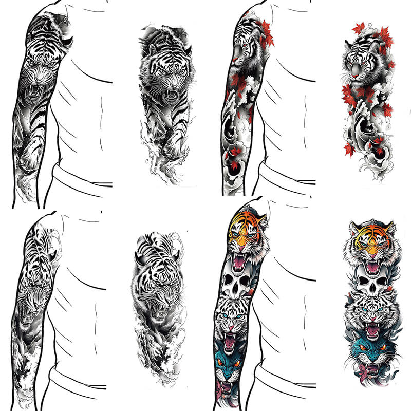4 Pcs Wild Tigers And Floral Temporary Tattoo Stickers | Gthic.com
