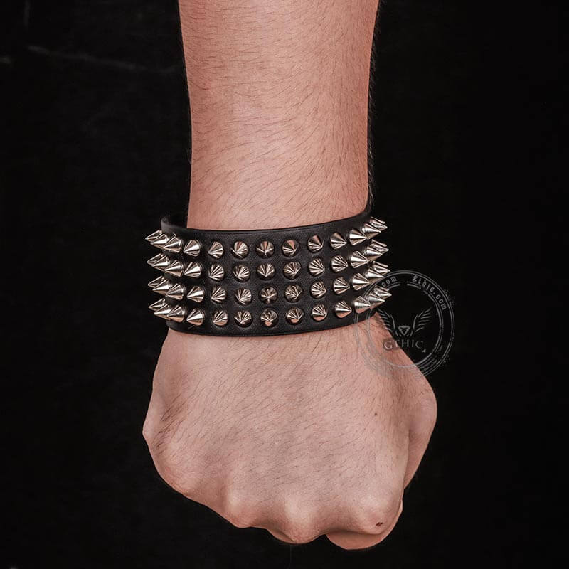 4 Rows of Rivets Leather Bracelet