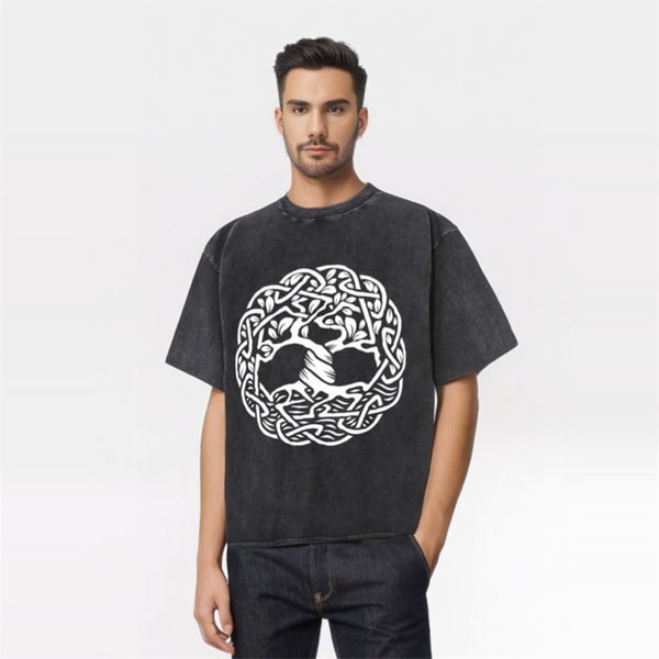Vintage Washed Tree of Life Print T-shirt