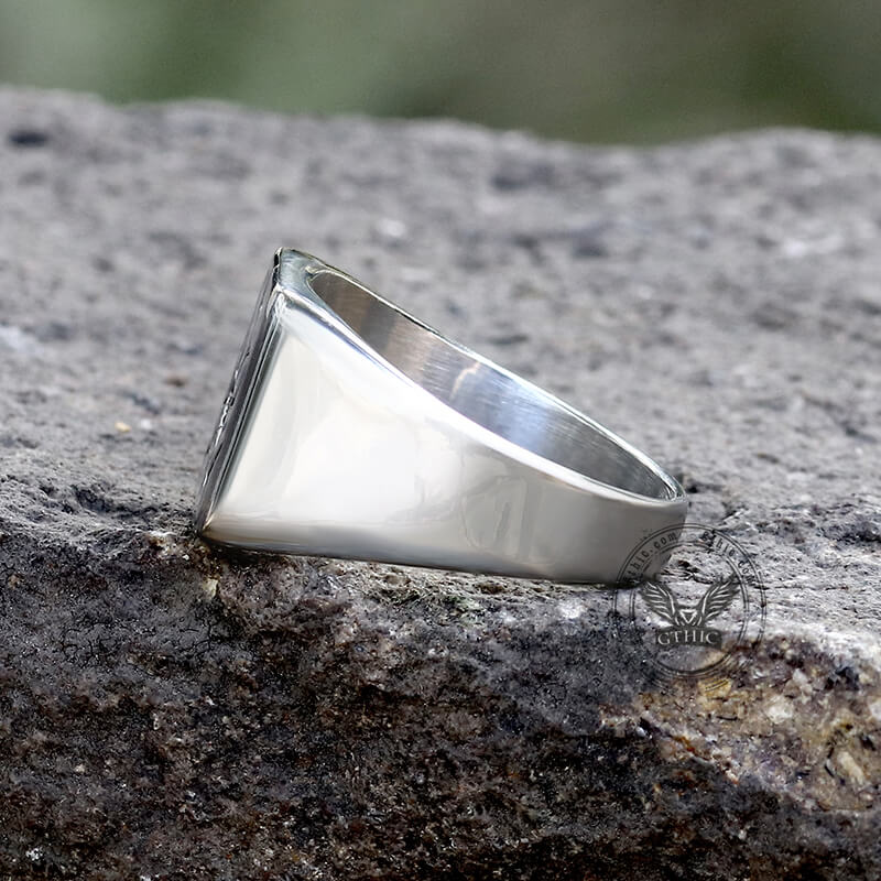 Cracked Pattern Stainless Steel Square Ring | Gthic.com