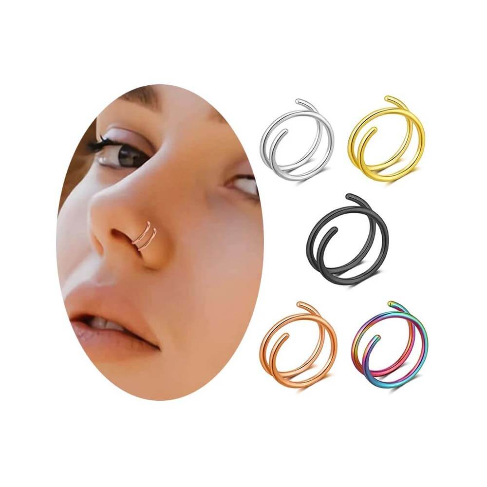 5 Pcs Simple Double Spring Stainless Steel Nose Ring Set
