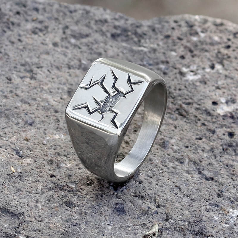 Cracked Pattern Stainless Steel Square Ring | Gthic.com