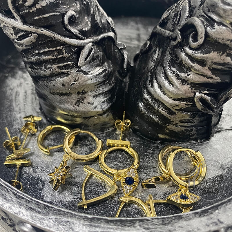 6 Pairs Gold Evil Eye Stainless Steel Earrings | Gthic.com