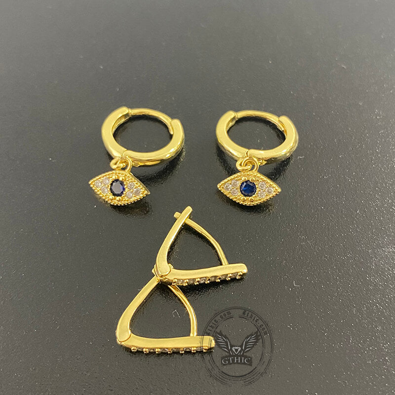 6 Pairs Gold Evil Eye Stainless Steel Earrings | Gthic.com