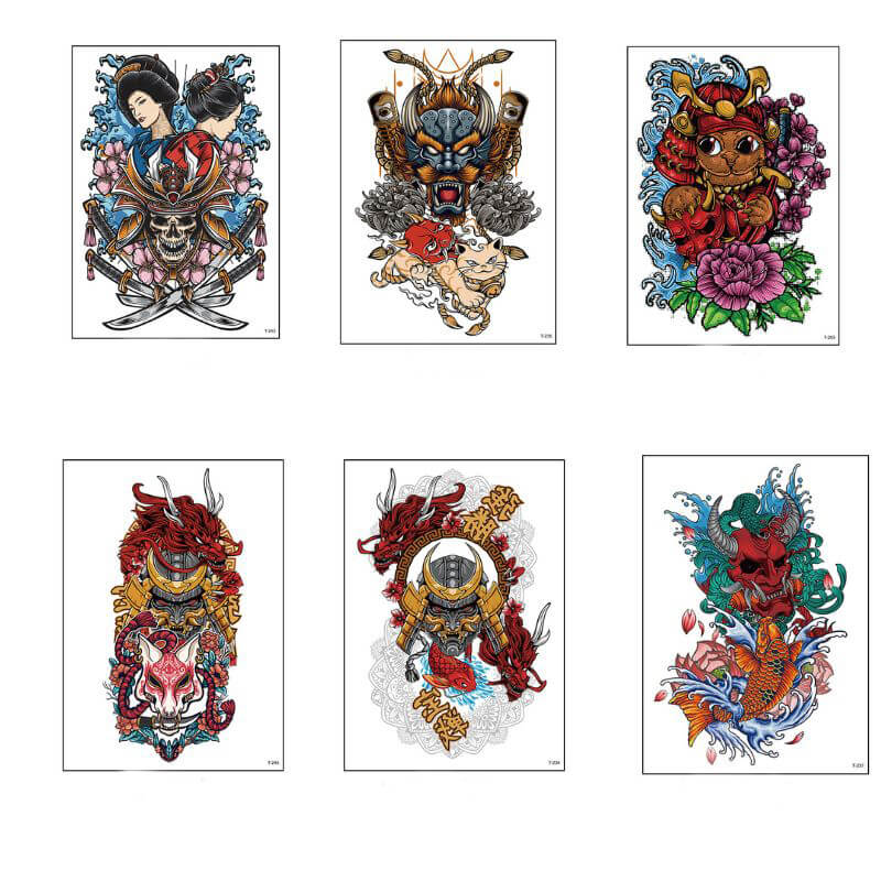 6 Pcs Japanese Helmet Samurai Temporary Tattoo Stickers | Gthic.com
