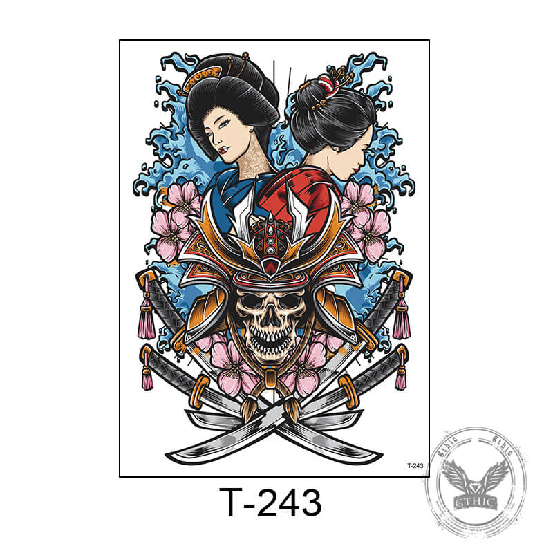 6 Pcs Japanese Helmet Samurai Temporary Tattoo Stickers | Gthic.com