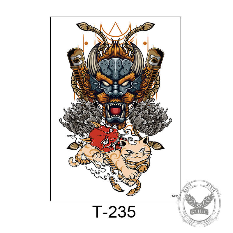 6 Pcs Japanese Helmet Samurai Temporary Tattoo Stickers | Gthic.com