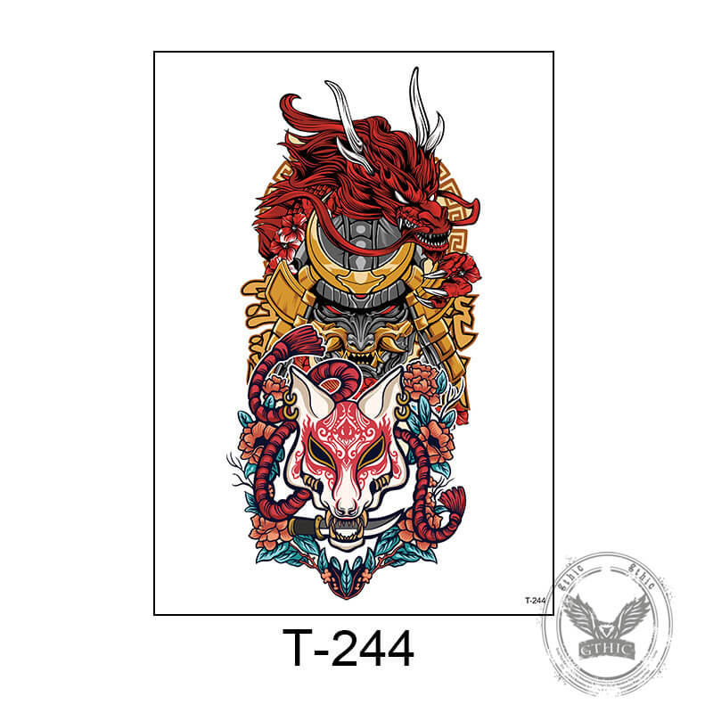 6 Pcs Japanese Helmet Samurai Temporary Tattoo Stickers | Gthic.com