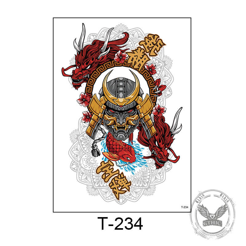 6 Pcs Japanese Helmet Samurai Temporary Tattoo Stickers | Gthic.com