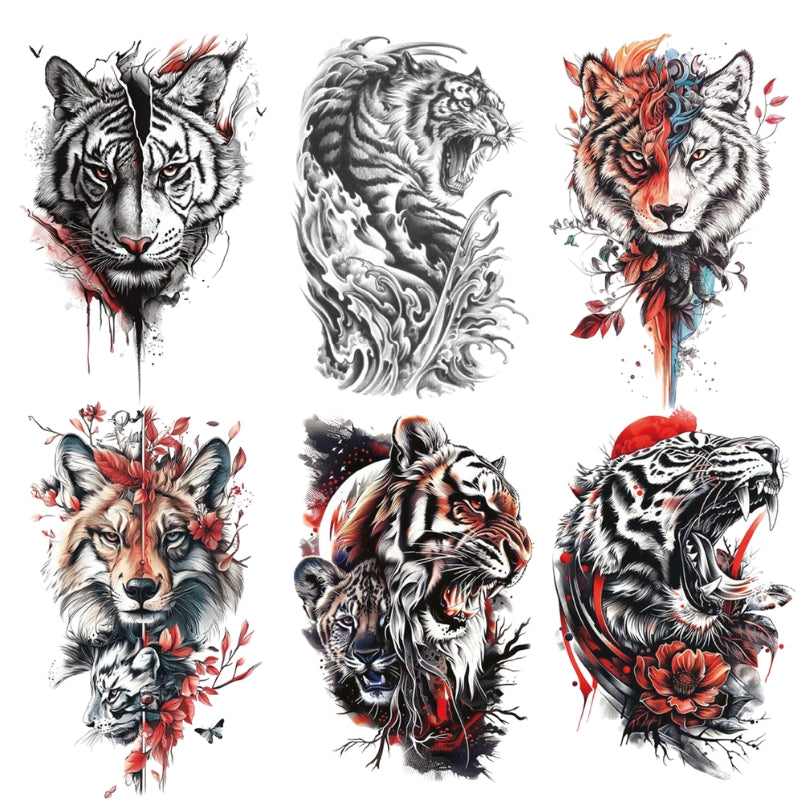 6 Pcs Roaring Tiger Temporary Tattoo Stickers 01 | Gthic.com