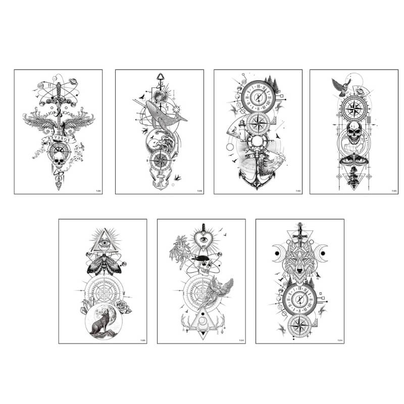 7 Pcs Mysterious Compass Temporary Tattoo Stickers 01 | Gthic.com