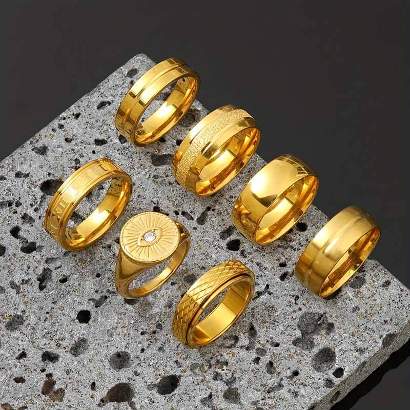 7pcs Simple Gold Demon Eye Versatile Stainless Steel Ring Set | Gthic.com